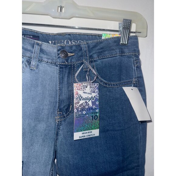 Vigoss Girls Straight Leg Jeans With Star Patch Size 10 High Rise Super Stretch - Picture 2 of 6